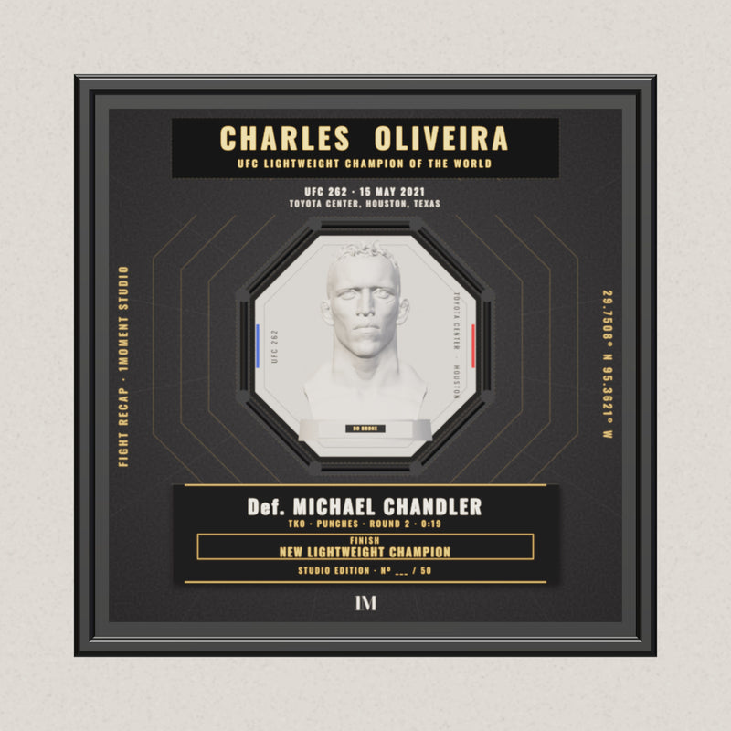 3D render of the 1Moment Studio Championship shadow box: Charles Oliveira vs Michael Chandler, UFC 262