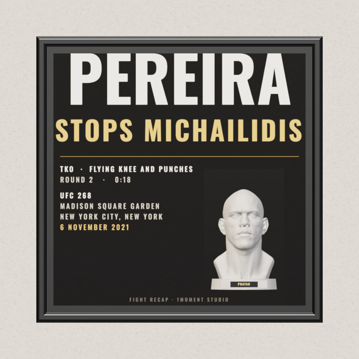 3D render of the 1Moment Studio Fight Night shadow box: Alex Pereira vs Andreas Michailidis, UFC 268