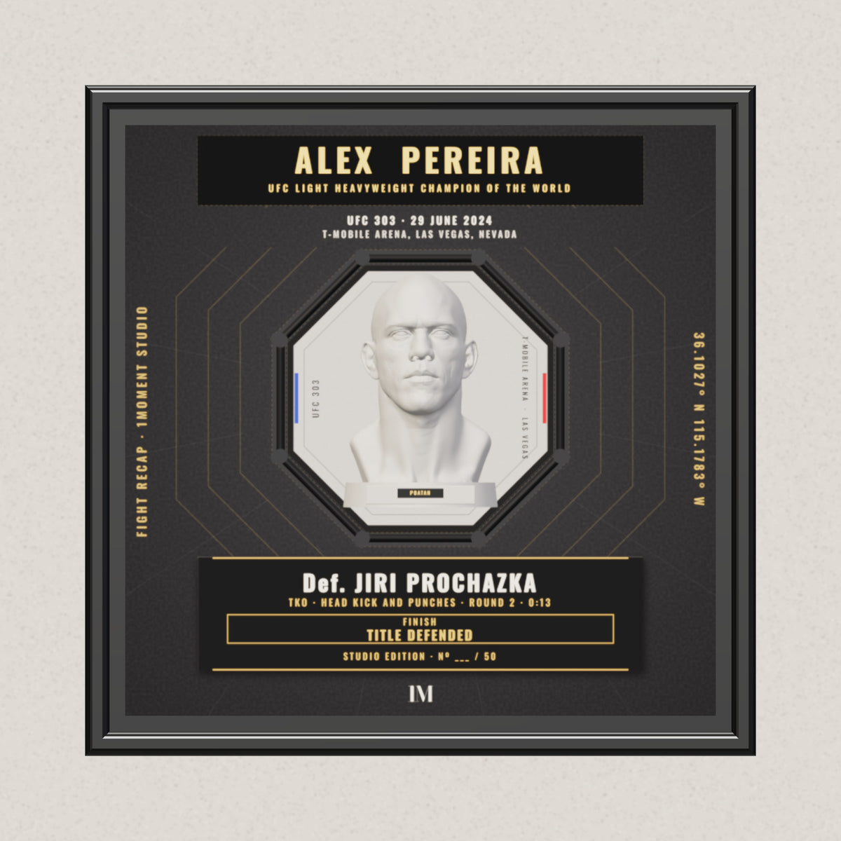 3D render of the 1Moment Studio Championship shadow box: Alex Pereira vs Jiri Prochazka, UFC 303