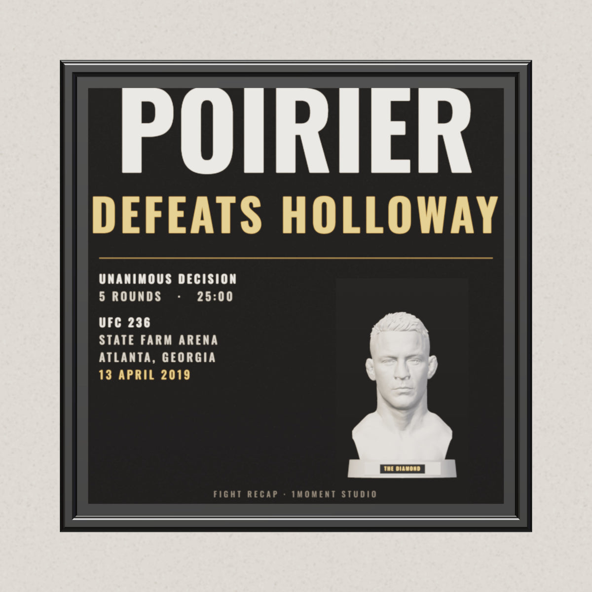 3D render of the 1Moment Studio Fight Night shadow box: Dustin Poirier vs Max Holloway, UFC 236