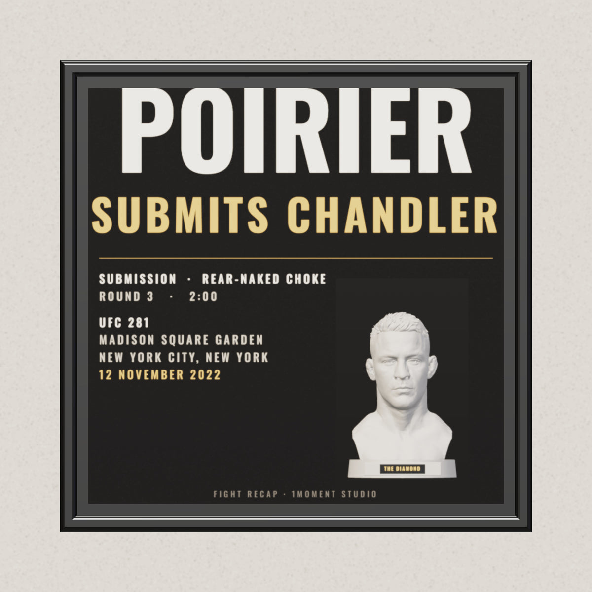 3D render of the 1Moment Studio Fight Night shadow box: Dustin Poirier vs Michael Chandler, UFC 281