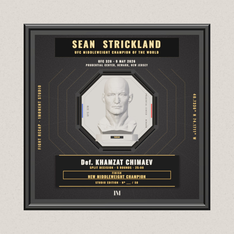 3D render of the 1Moment Studio Championship shadow box: Sean Strickland vs Khamzat Chimaev, UFC 328
